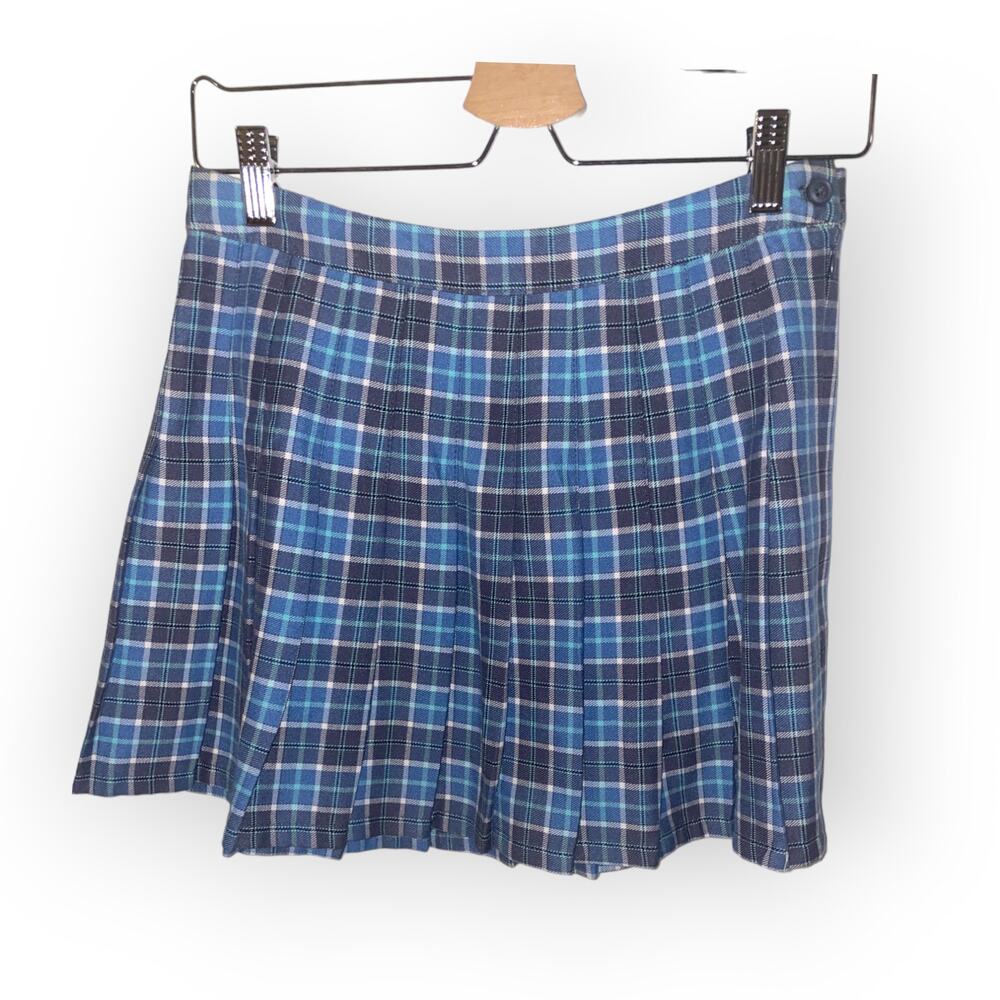 Aeropostle Blue plaid pleated skirt Sz M EUC